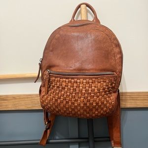 ViLenca Holland COGNAC Leather Domed Backpack Dual